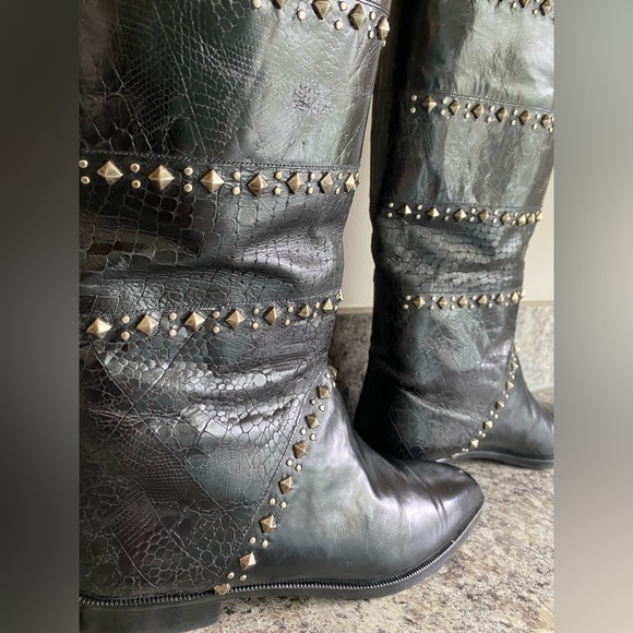 VTG Stuart Weitzman Studded Snake/Croc Skin Leather Boots 6 - Picture 5 of 10